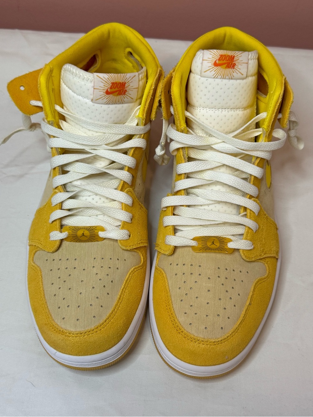 Nike Air Jordan 1 ZM Air CMFT 2 high top Yellow and Tan Suede Sneakers - Picture 5 of 12